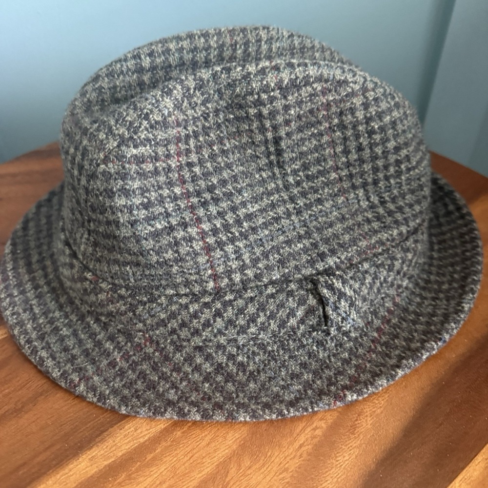 Vintage Pendleton 100% Virgin Wool Fedora Hat XL Gray Houndstooth Made USA F/W